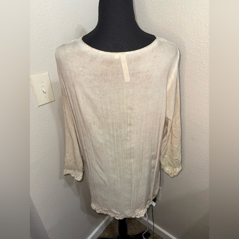 Andree Blue Cream Boho Tie Front Women's Top- Size Large‎ - Picture 7 of 10